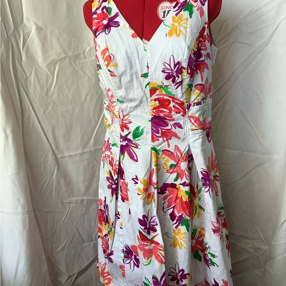 Chaps Pink and Red Sleeveless V-Neck Midi Dress